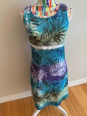 NWOT Tropical Print Sleeveless Midi Dress in Teal & Purple